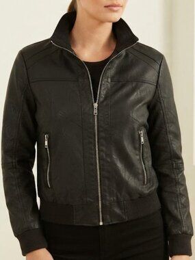 GUESS Black Zip-Up Bomber Jacket